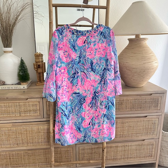 Lilly Pulitzer ELENORA SILK DRESS Periwinkle Purple Fan Sea Pants M - Picture 7 of 11